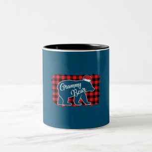 Christmas Grammy Bear Christmas Red Plaid Buffalo Two-Tone Coffee Mug