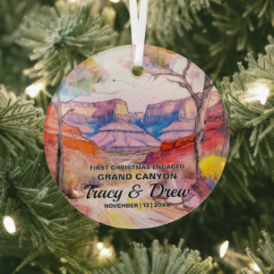 Christmas Grand Canyon Adventure Couple Engaged Glass Tree Decoration