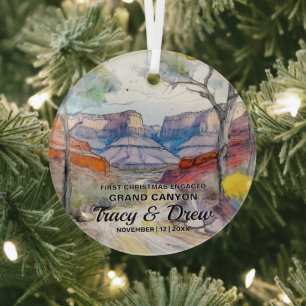 Christmas Grand Canyon Adventure Engaged Couple Glass Tree Decoration