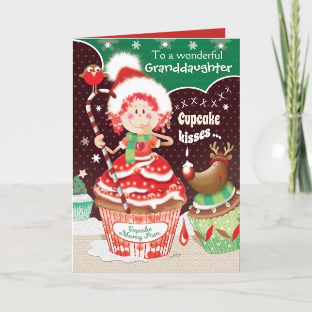 Christmas, Granddaughter, Cupcake Marcy Pam Card (Front)