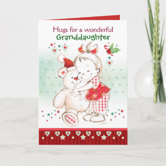 Christmas, Granddaughter, Cute Baby Girl & Teddy Card