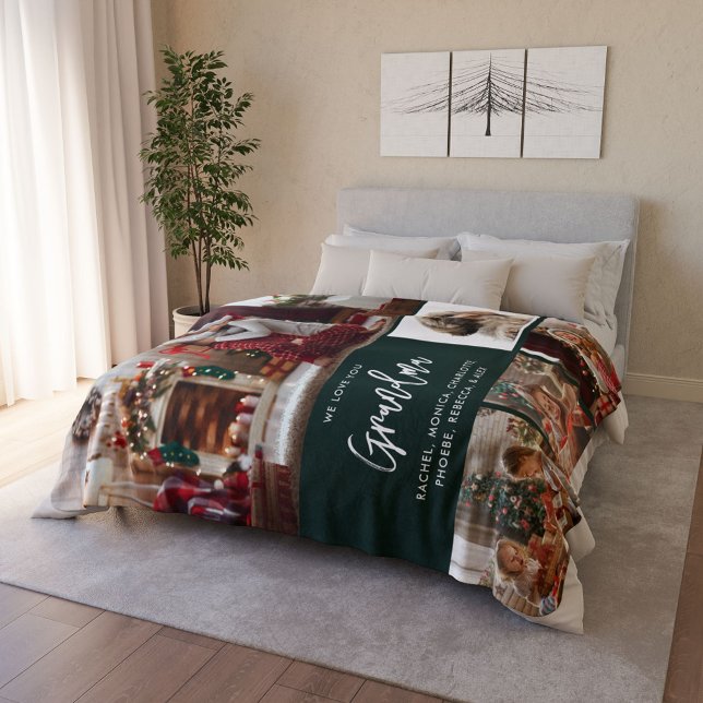 Christmas Grandma 5 Photos with Pet  Personalised  Sherpa Blanket (Christmas Gramdma Photo Collage with Pet Dog Picture Personalized Fleece Blanket)