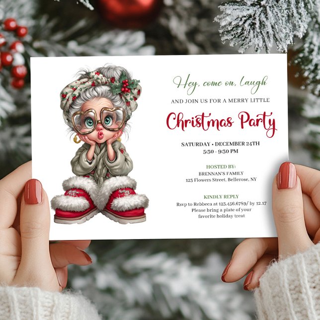 Christmas Grandma Cartoon Party Event Invitation (Christmas Grandma Cartoon Party Event Invitation)
