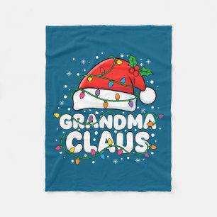Christmas Grandma Claus Santa Hat Christmas Lights Fleece Blanket