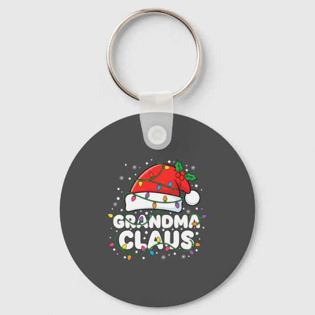 Christmas Grandma Claus Santa Hat Christmas Lights Key Ring (Front)