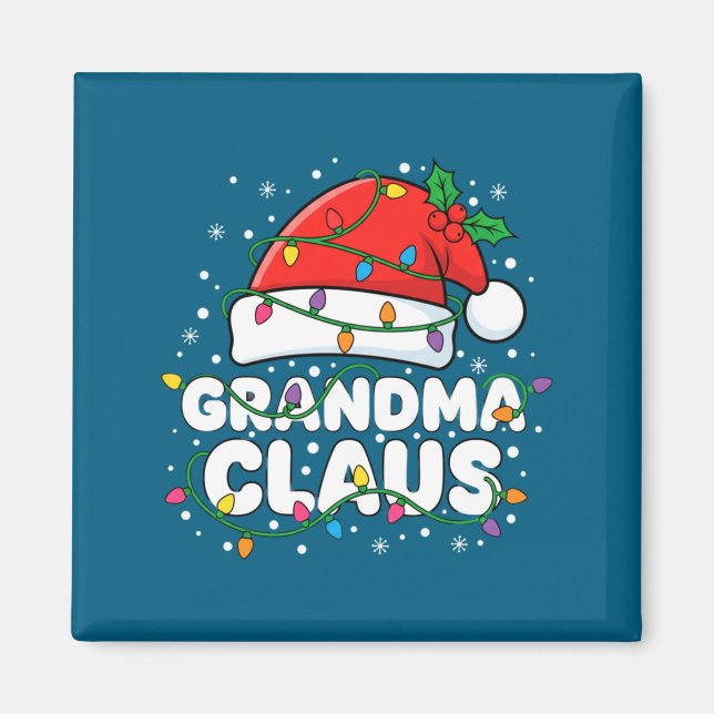 Christmas Grandma Claus Santa Hat Christmas Lights Magnet (Front)