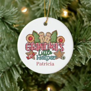 Christmas Grandma's helper add name message Ceramic Ornament
