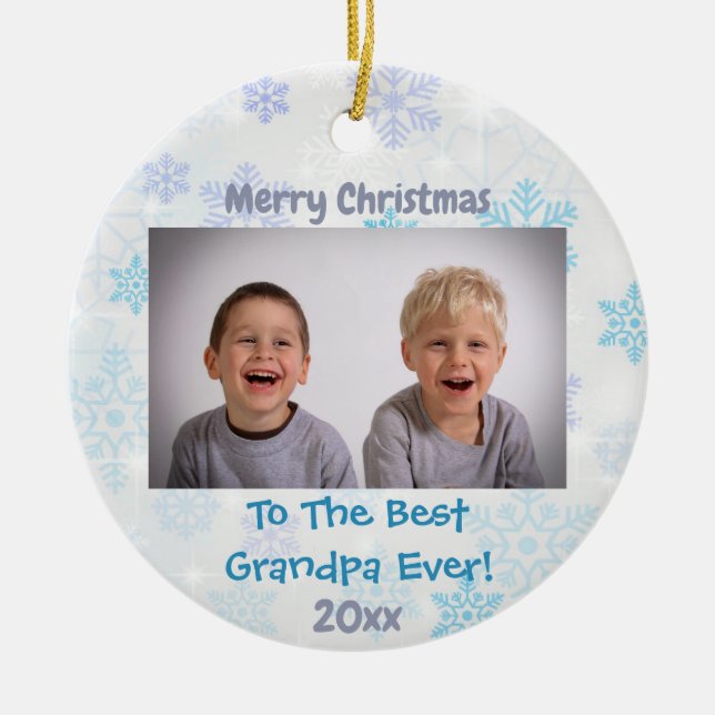 Christmas Grandparents Grandchildren Custom Photo Ceramic Ornament (Front)