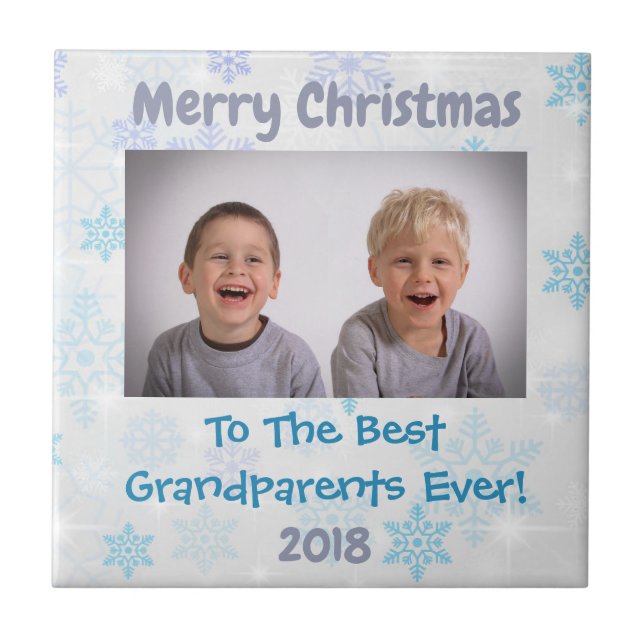 Christmas Grandparents Grandchildren Custom Photo Ceramic Tile (Front)