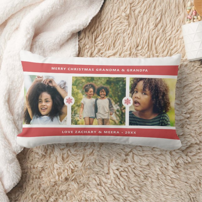 Christmas Grandparents Photo Collage Lumbar Cushion (Blanket)