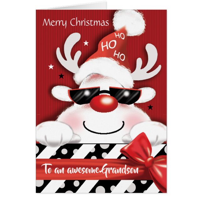Christmas, Grandson, Fun Reindeer, Ho, Ho, Ho, (Front)