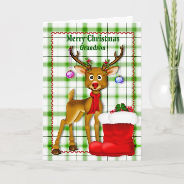 CHRISTMAS - GRANDSON - REINDEER HOLIDAY CARD (Front)