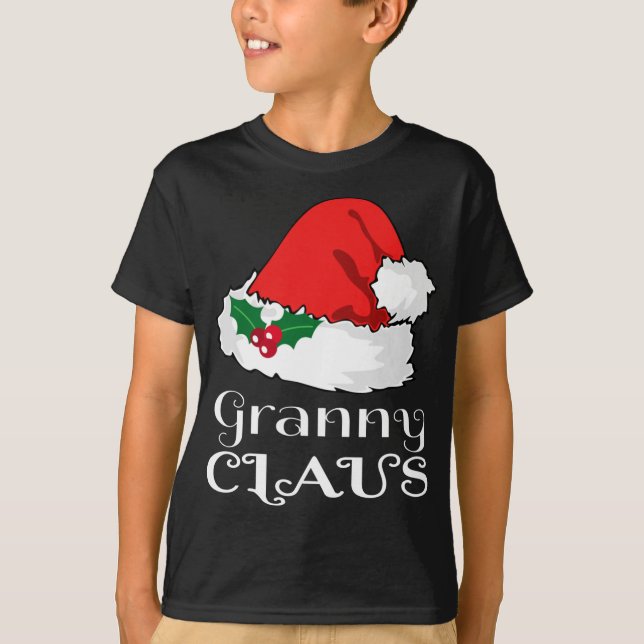 Christmas Granny Claus Matching Pajama Santa Hat X T-Shirt (Front)