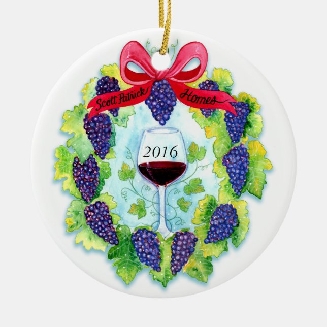 Christmas Grape Wreath Custom Scott Patrick Homes Ceramic Ornament (Front)