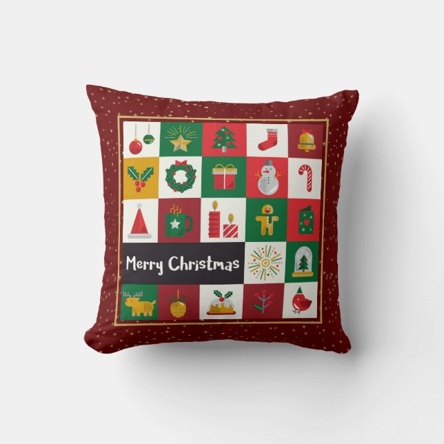 Christmas Graphic Colourful Glittery Stars Elegant Cushion (Front)