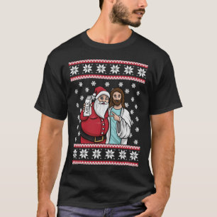 Christmas Graphic Santa and Jesus Jingle Bros Milk T-Shirt