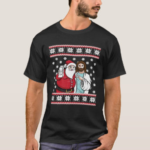 Christmas Graphic Santa Jesus Jingle Bros Wine Lov T-Shirt