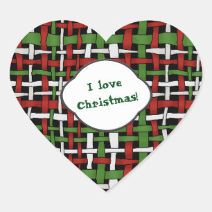 Christmas Graphical Woven Burlap any Text Heart Sticker