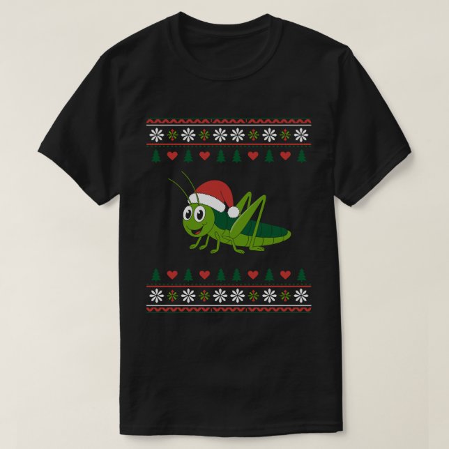 Christmas Grasshopper Santa Hat Ugly Sweater Xmas (Design Front)