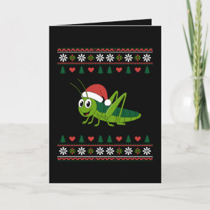 Christmas Grasshopper Santa Hat Ugly Sweater Xmas Card