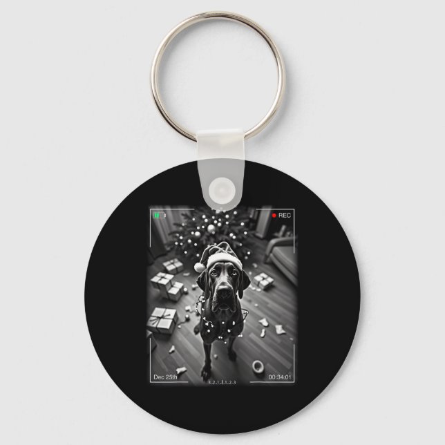 Christmas Great Dane Caught On Camera  Key Ring (Front)