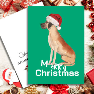 Christmas Great Dane Dog Merry Greeting Green Card