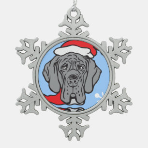 Christmas Great Dane Face Snowflake Pewter Christmas Ornament