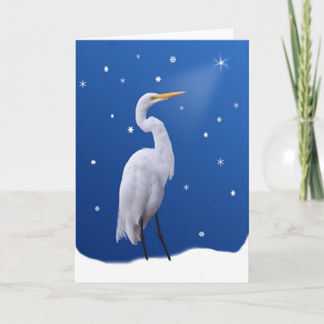 Christmas, Great Egret and Star Holiday Card (Front)
