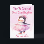 Christmas Great Granddaughter Penguin Ballerina Holiday Card<br><div class="desc">A cute Christmas card designed for a special great Granddaughter . Design of a baby penguin dressed as a ballerina in a pink tutu with a pale pink and white snowy background . All text can be amended as needed . Customised by changing the title and who for then personalise...</div>