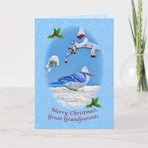 Christmas, Great Grandparents,  Blue Bird and Snow Holiday Card