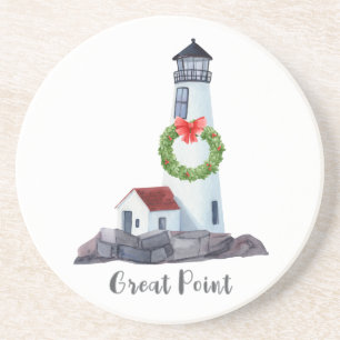 Christmas Great Point Lighthouse Sandstone Coaster