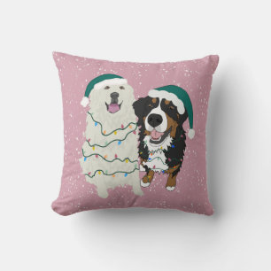 Christmas Great Pyrenees and Bernese Mountain Dog Cushion
