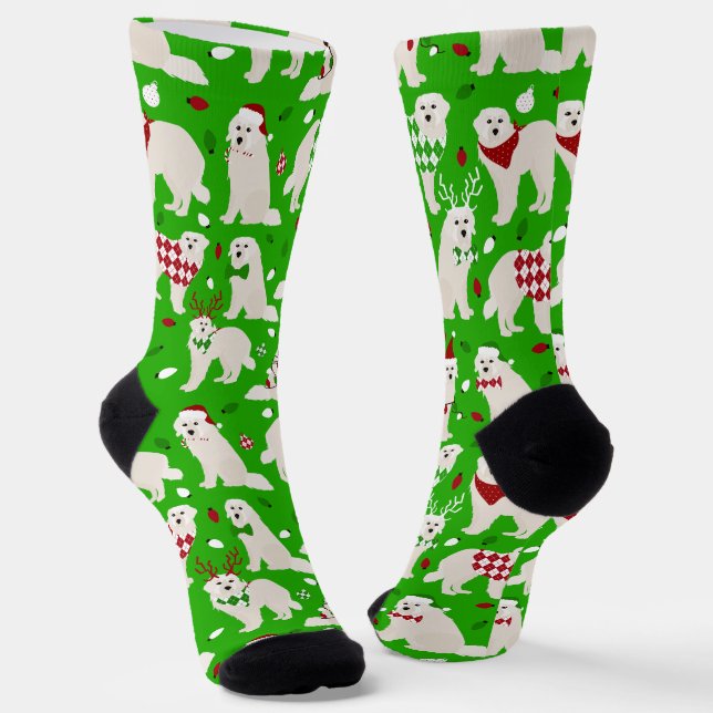 Christmas Great Pyrenees Dogs Socks (Angled)