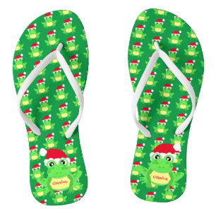 Christmas Gree Frog Santa Hat Pattern Name Flip Fl Thongs
