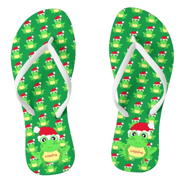 Christmas Gree Frog Santa Hat Pattern Name Flip Fl Thongs (Footbed)