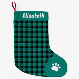 Christmas Green and Black Buffalo Plaid Custom Small Christmas Stocking