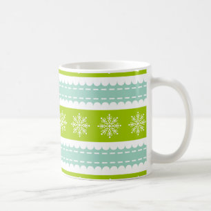 Christmas Green and Blue Stripes With Snowflakes Coffee Mug