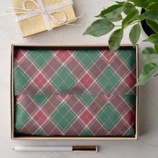 Christmas Green and Burgundy Plaid Tissue Paper