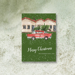 Christmas Green and Red Car Truck Invitation