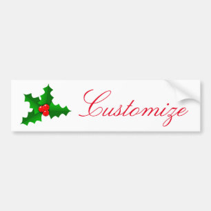 Christmas Green and red holly Thunder_Cove Bumper Sticker