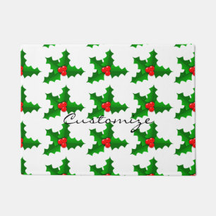 Christmas Green and red holly Thunder_Cove Doormat