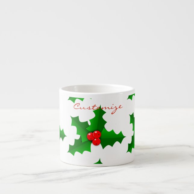 Christmas Green and red holly Thunder_Cove Espresso Cup (Front)