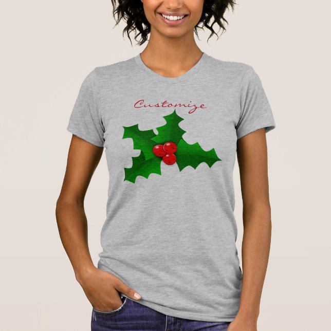 Christmas Green and red holly Thunder_Cove T-Shirt (Front)
