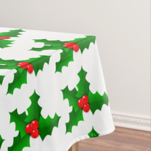 Christmas Green and red holly Thunder_Cove Tablecloth