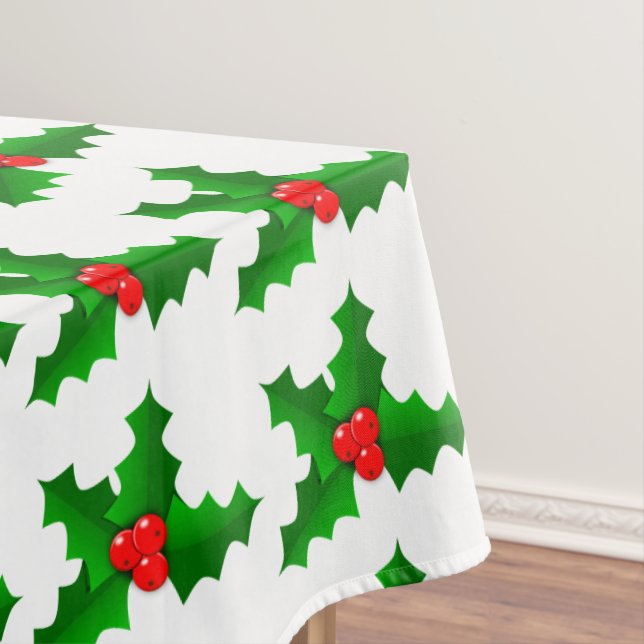Christmas Green and red holly Thunder_Cove Tablecloth (In Situ)