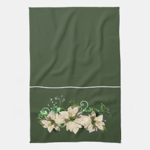 Christmas Green and White Poinsettia Kitchen Towel
