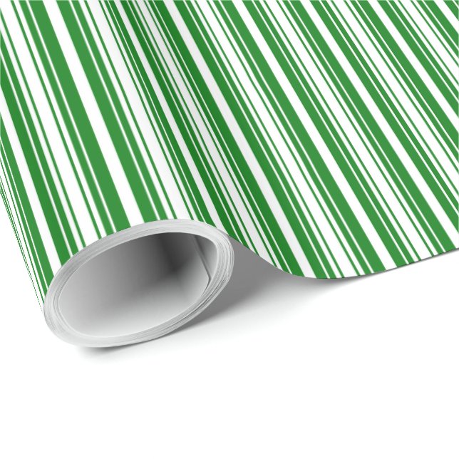 Christmas Green and White Stripes Wrapping Paper (Roll Corner)