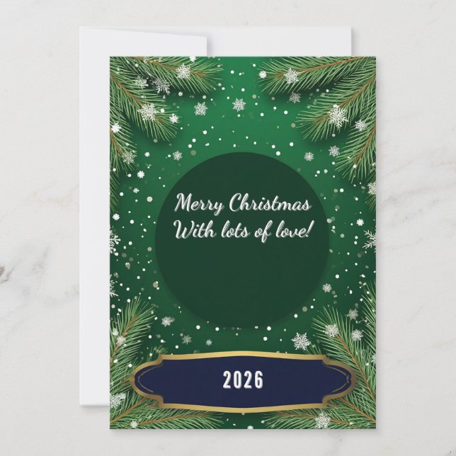 Christmas Green Background With Pine Branches Card (Front)