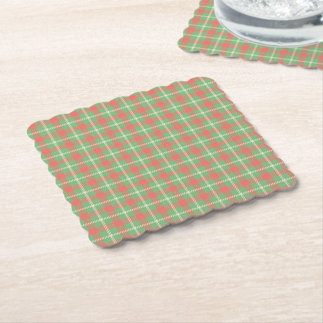 Christmas green-based Plaid Paper Plate Coaster (Angled)