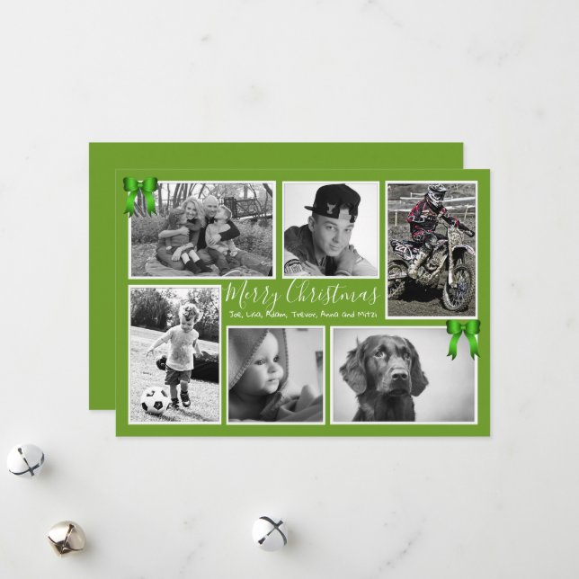 Christmas Green Big Family Photo Collage Cards (Front/Back In Situ)